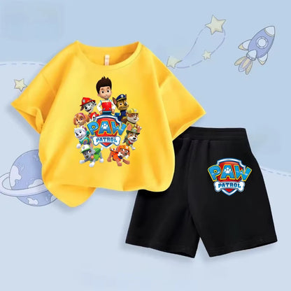 Paw Patrol Set for Children Boys Shorts+Short Sleeve Tshirt 2-Piece Outfits Boys Casual Cartoon Clothes Kids Birthday Gifts