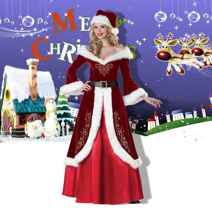 Santa Claus Costume Women Men Christmas Elf Dress Unisex Party Outfit Adult Suit Xmas Stage Performance Festive Role Play Wear