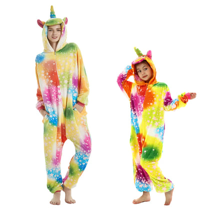 Animal Onesies Kigurumi Unicorn Pajamas Set Women Winter Overall Flannel Cartoon Cosplay Sleepwear Jumpsuit Men Homewear Pijama