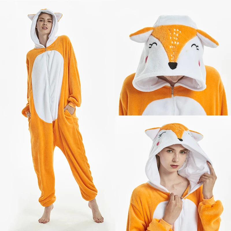 Animal Onesies Kigurumi Unicorn Pajamas Set Women Winter Overall Flannel Cartoon Cosplay Sleepwear Jumpsuit Men Homewear Pijama
