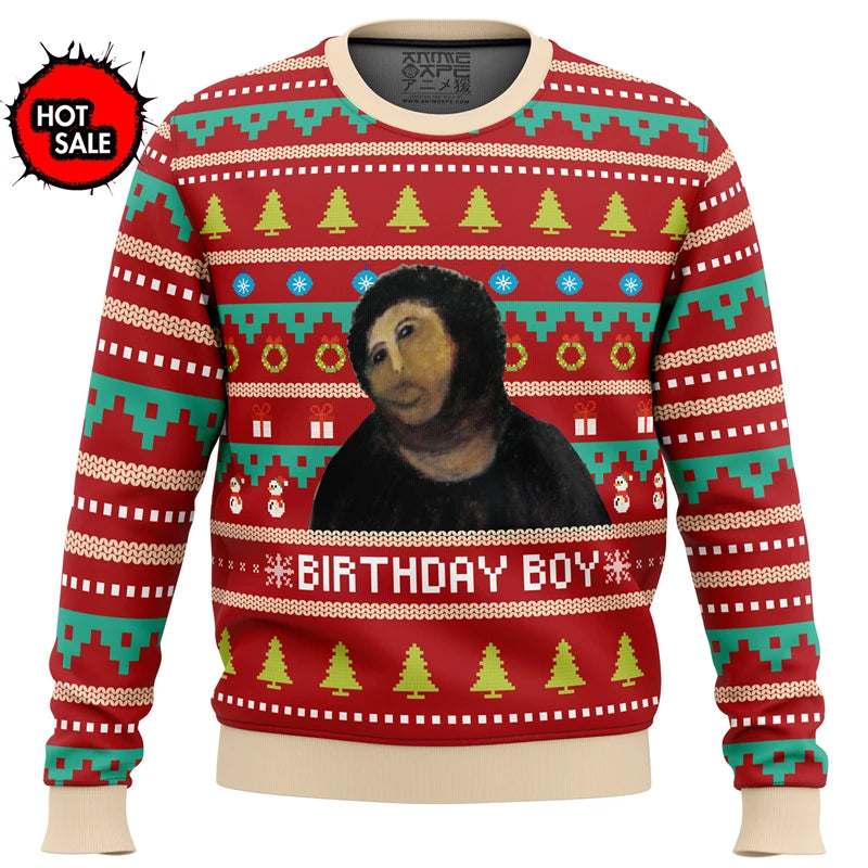Men Women Holiday Party Xmas Sweatshirts Happy Birthday Jesus Ugly Sweater 3D Funny Printed Ugly Christmas Sweaters Jumpers Tops