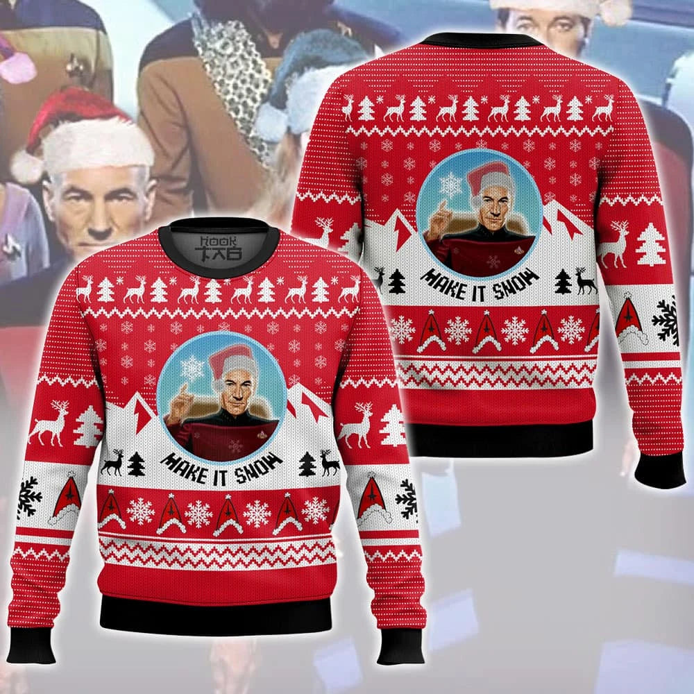 Captain Picard Give Me Some Snow Ugly Christmas Sweater Funny Holiday Party Pullover Xmas Sweater for Men Women Xmas Gift 2026