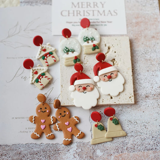 Christmas Winter Holiday Santa Snowman Bell Gingerbread Multi Shapes Polymer Clay Earrings  Celebration Accessories Gifts