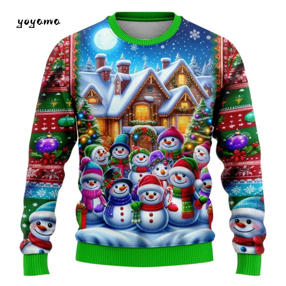 Funny 3D Christmas Men's Sweatshirt Snowman Santa Printed Ugly Christmas Sweatshirt Round Neck Custom Pullovers Man Sweatshirts