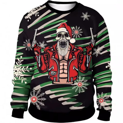 New Year Eve Xmas Sweatshirt 3D Novelty Print Holiday Party Jumper Top Unisex Pullover Reindeer Ugly Christmas Sweater Men Women