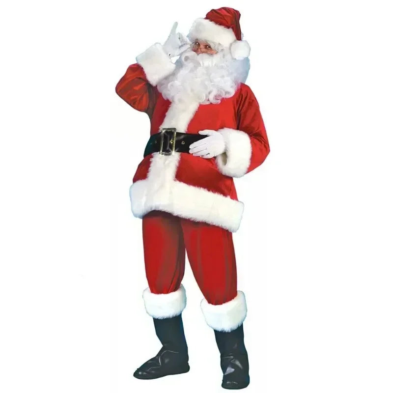 Santa Claus Cosplay Costume Christmas New Year Men Costumes Red Deluxe Classic Adults Xmas Set Carnival Party RolePlay Suits