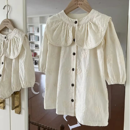 Baby Girls Dress Sweet Girl Lace Dress Ruffle Party Princess Dress Petal Collar Floral Embroidery Casual Dress Children Clothes