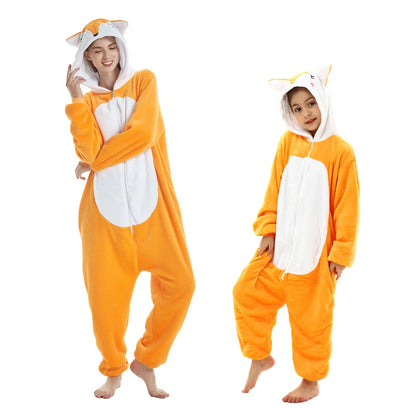Animal Onesies Kigurumi Unicorn Pajamas Set Women Winter Overall Flannel Cartoon Cosplay Sleepwear Jumpsuit Men Homewear Pijama