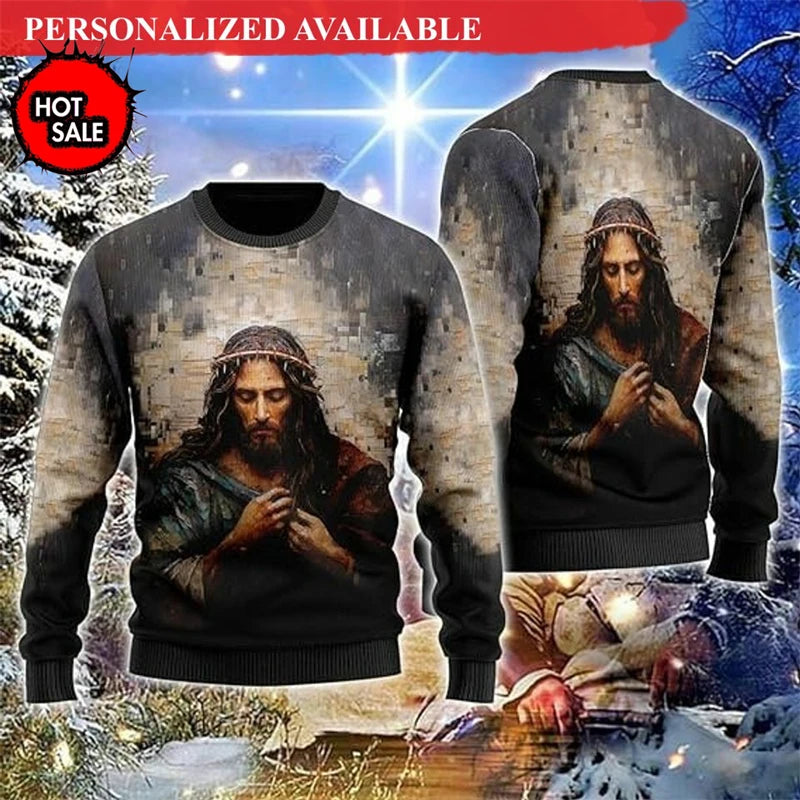 Men Women Holiday Party Xmas Sweatshirts Happy Birthday Jesus Ugly Sweater 3D Funny Printed Ugly Christmas Sweaters Jumpers Tops