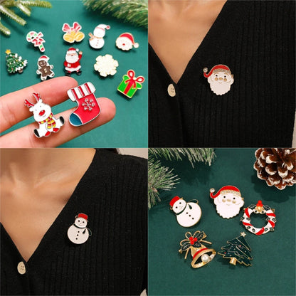 Cartoon Christmas Badge Bell Christmas Tree Santa Claus Enamel Pins Snow Man Jewelry Accessories Dripping Oil Lapel Pin Girls