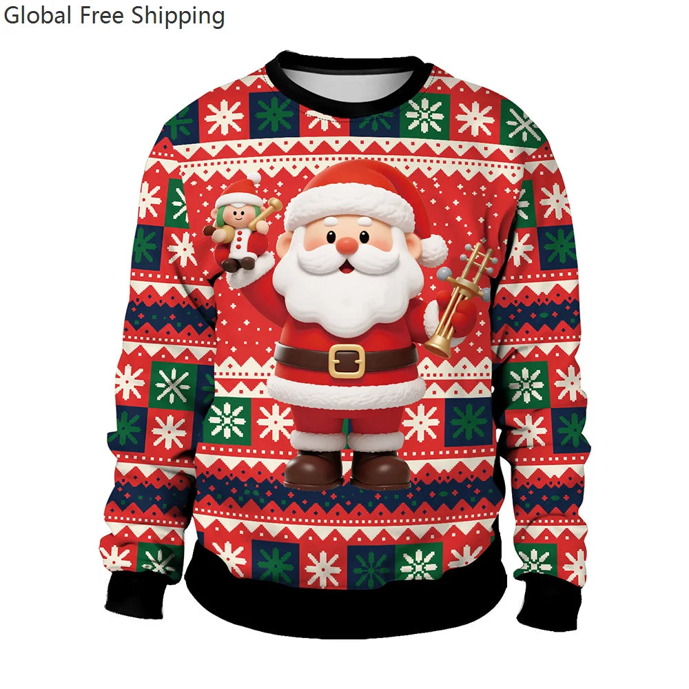 Couple Christmas Sweatshirt 3d Christmas Snowman Santa Claus Print Clothing Funny Unisex Pullover Holiday Party Top Sweatshirt