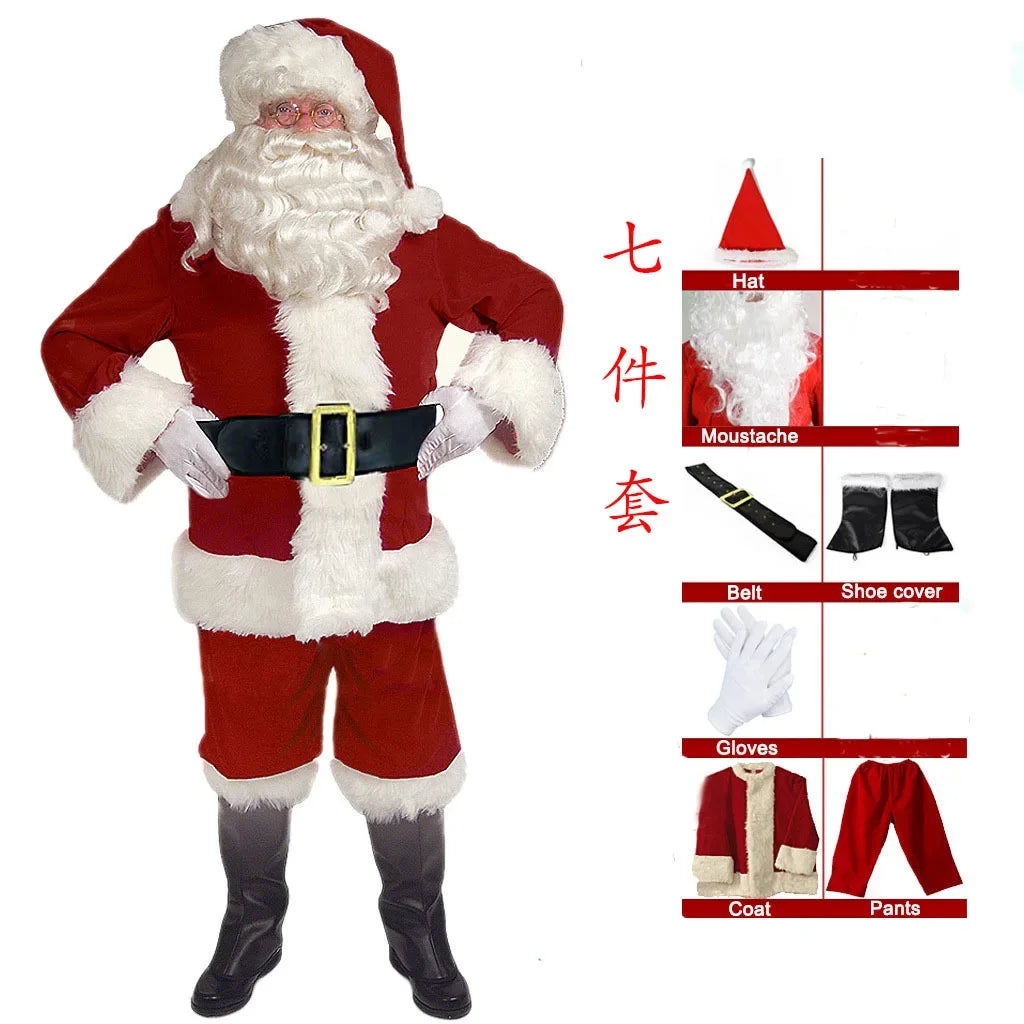 Santa Claus Costume for Adults Men Christmas Carnival Cosplay Red Hat Plus Size Suit Adult Fancy Costumes Party Full Set