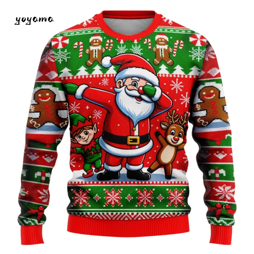 Funny 3D Christmas Men's Sweatshirt Snowman Santa Printed Ugly Christmas Sweatshirt Round Neck Custom Pullovers Man Sweatshirts
