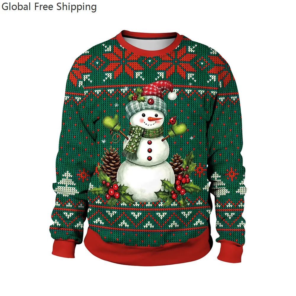 Couple Christmas Sweatshirt 3d Christmas Snowman Santa Claus Print Clothing Funny Unisex Pullover Holiday Party Top Sweatshirt