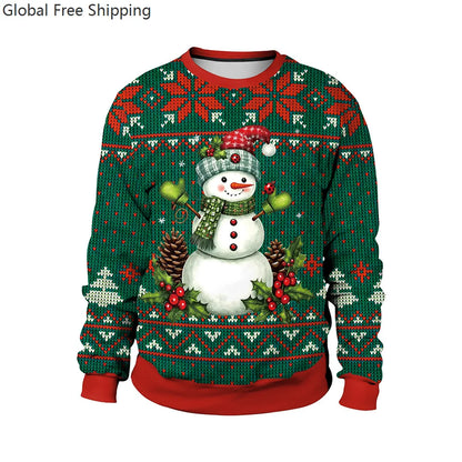 Couple Christmas Sweatshirt 3d Christmas Snowman Santa Claus Print Clothing Funny Unisex Pullover Holiday Party Top Sweatshirt
