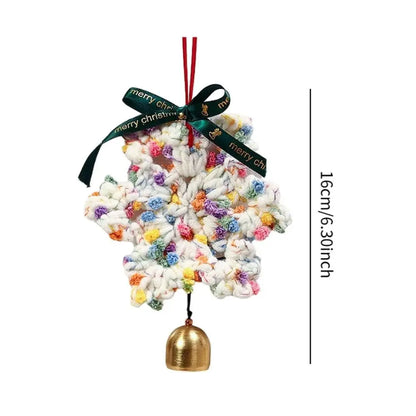 Hand-knitted Christmas Bell Pendant 16cm Crisp Sound Crochet Snowflake Pendant Ribbon Bow with Hanging Rope