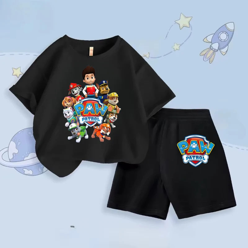 Paw Patrol Set for Children Boys Shorts+Short Sleeve Tshirt 2-Piece Outfits Boys Casual Cartoon Clothes Kids Birthday Gifts