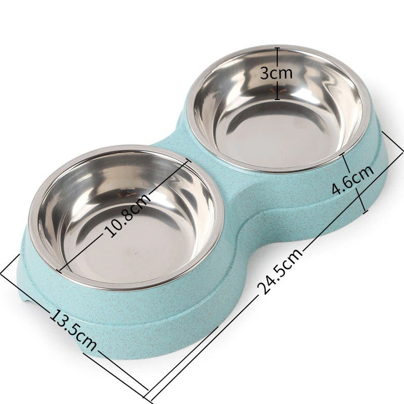 Double Pet Bowls Dog Food Water Feeder Stainless.
