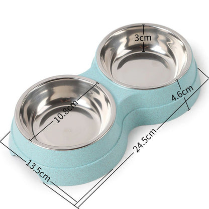 Double Pet Bowls Dog Food Water Feeder Stainless.