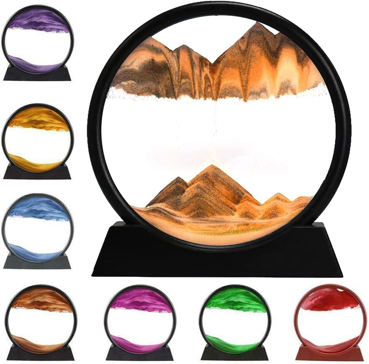 3D Dynamic Sand Art Liquid Motion, Moving Sand Art Picture Round Glass.